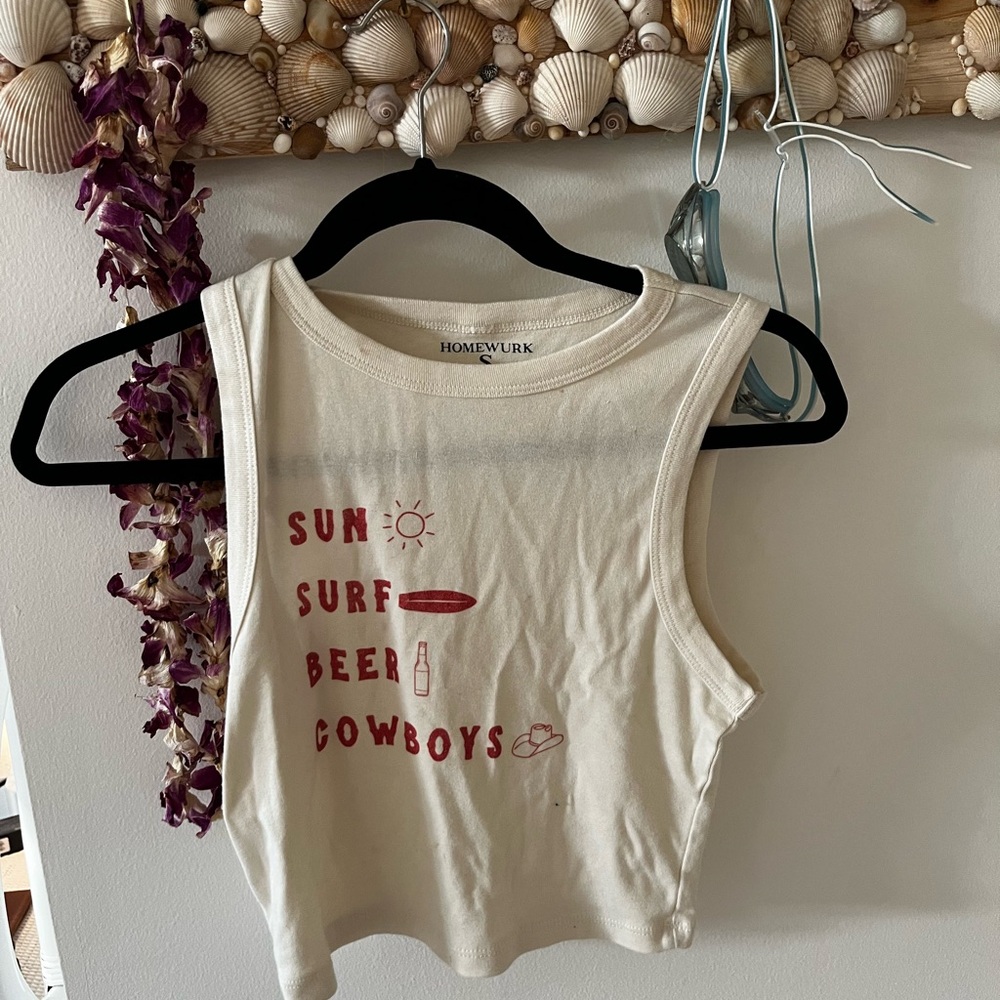 Homewerk Cream Tank Top with Red Print